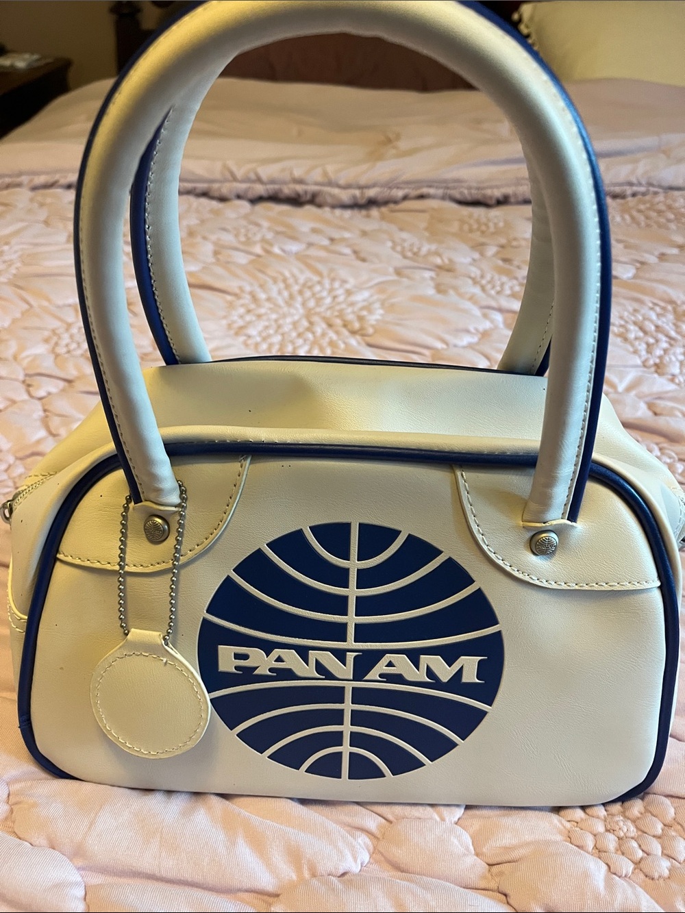Cream and Navy Dome Satchel Bag